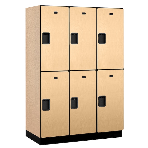 2 Tier Designer Locker, 54"Wx76"Hx21"D, 6 Door, Maple
